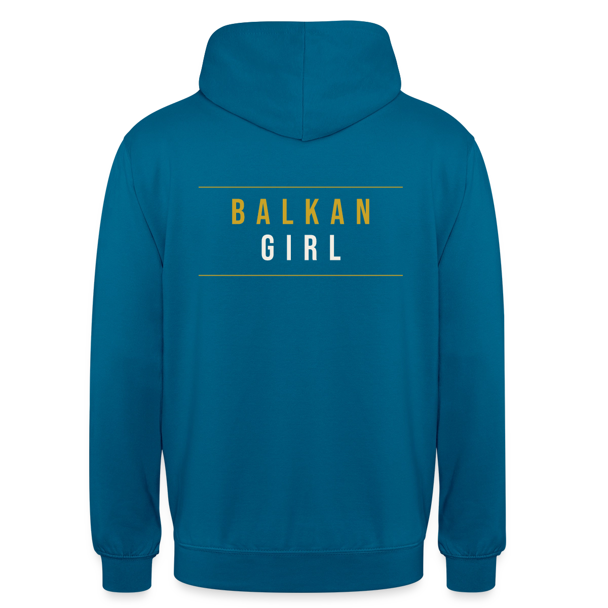 Balkan Girl. Serif-Motiv Motiv-Hoodie unisex, Farbe Tiefseeblau
