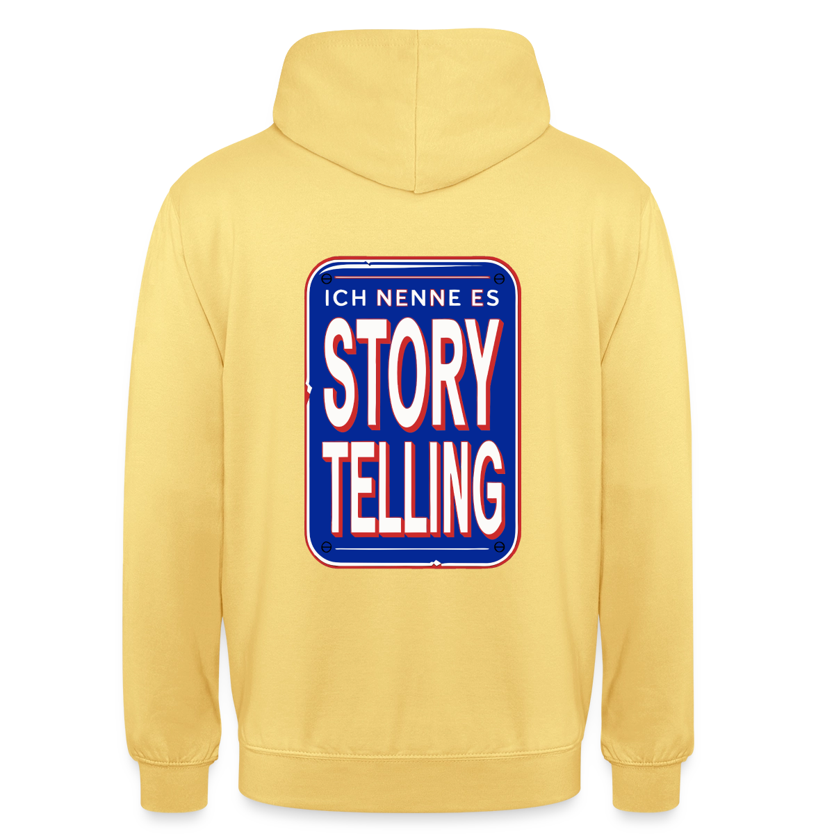 Ich nenne es Storytelling. Motiv-Hoodie unisex, Farbe Zitronengelb