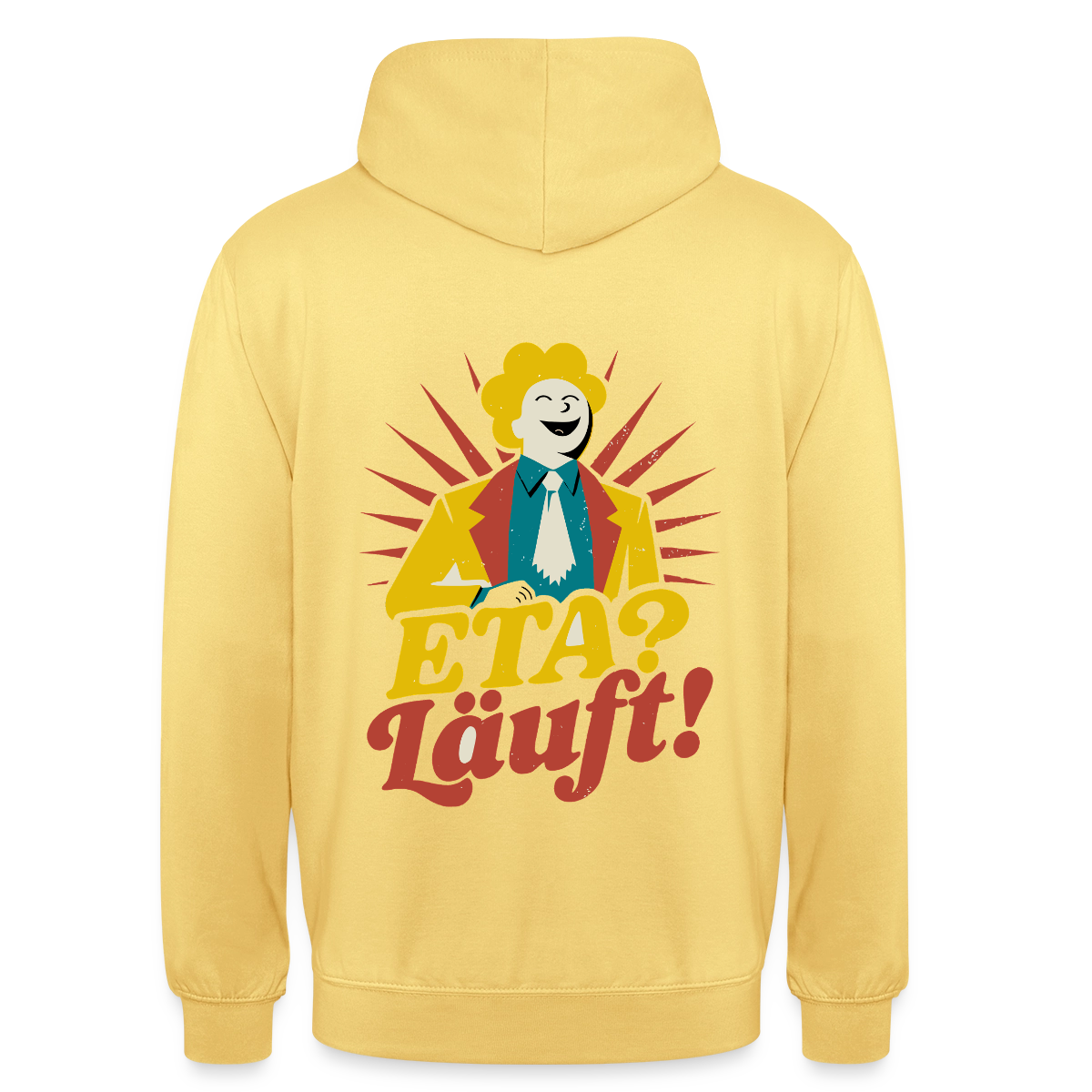 "ETA? Läuft! Midcentury-Motiv" Motiv-Hoodie unisex, Farbe Zitronengelb