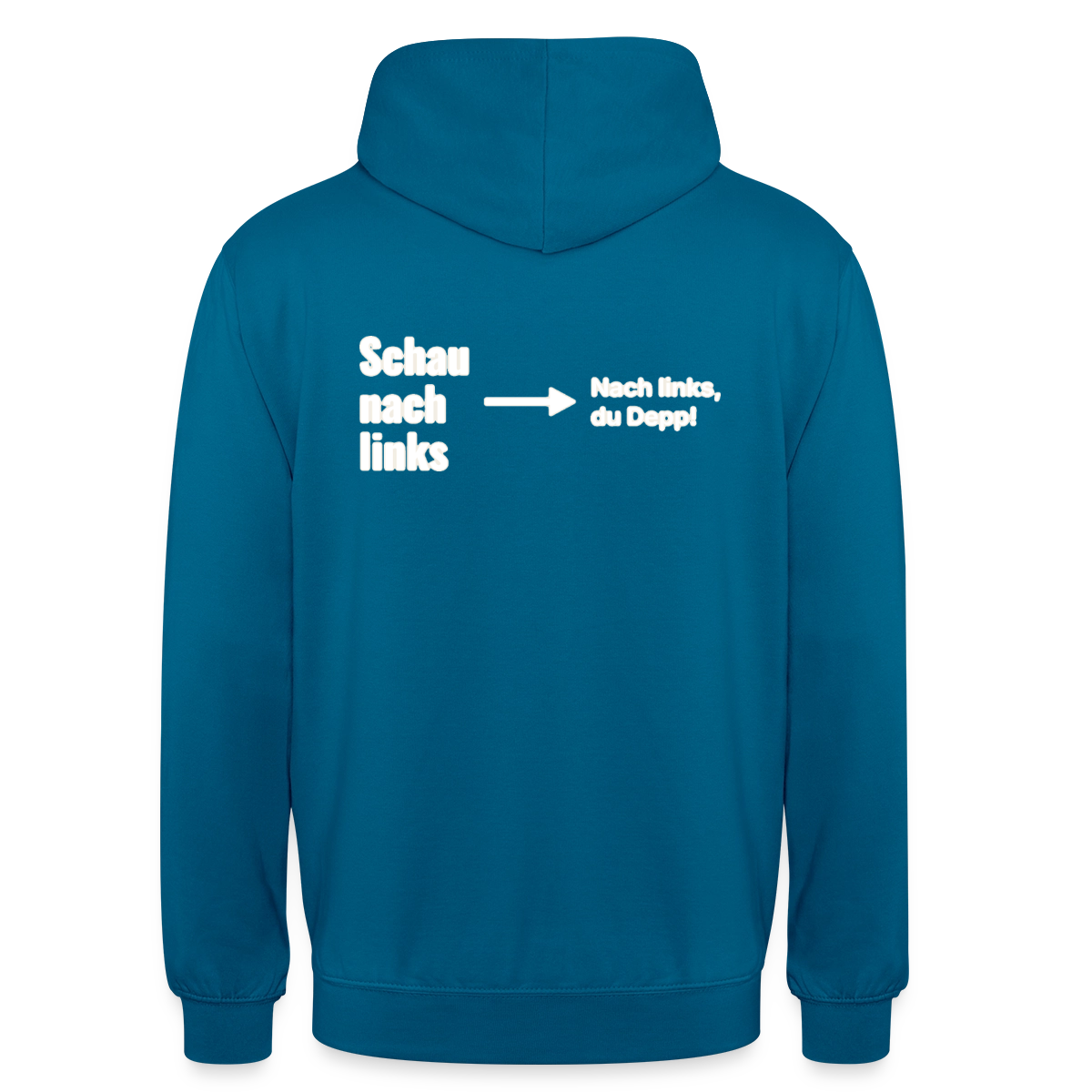 Schau nach links. Motiv-Hoodie unisex, Farbe Tiefseeblau