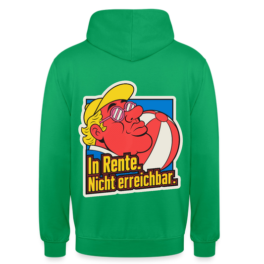 "In Rente. Nicht erreichbar. Popart-Motiv" Motiv-Hoodie unisex, Farbe Kelly Green