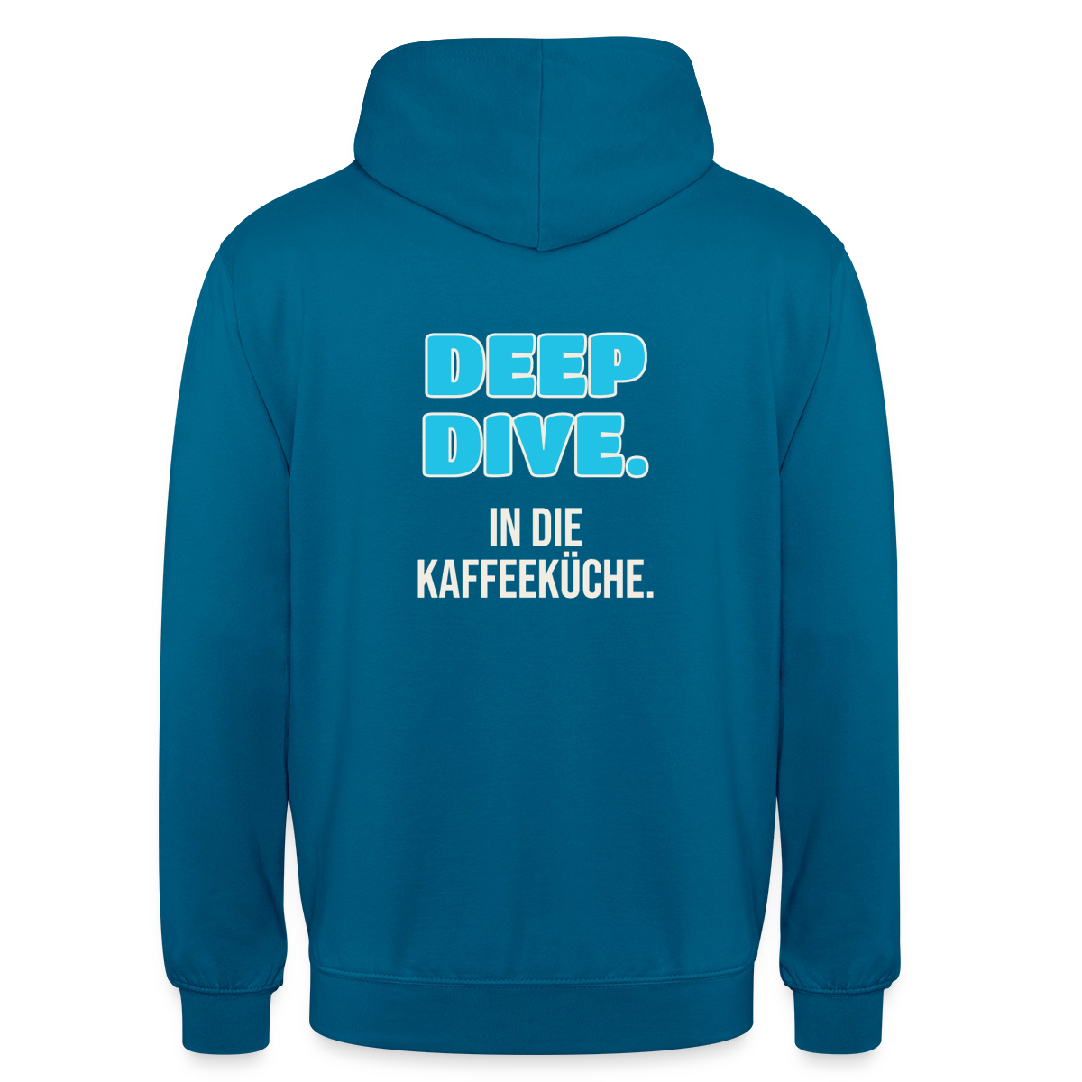 "Deep Dive. In die Kaffeeküche." Motiv-Hoodie unisex, Farbe Tiefseeblau