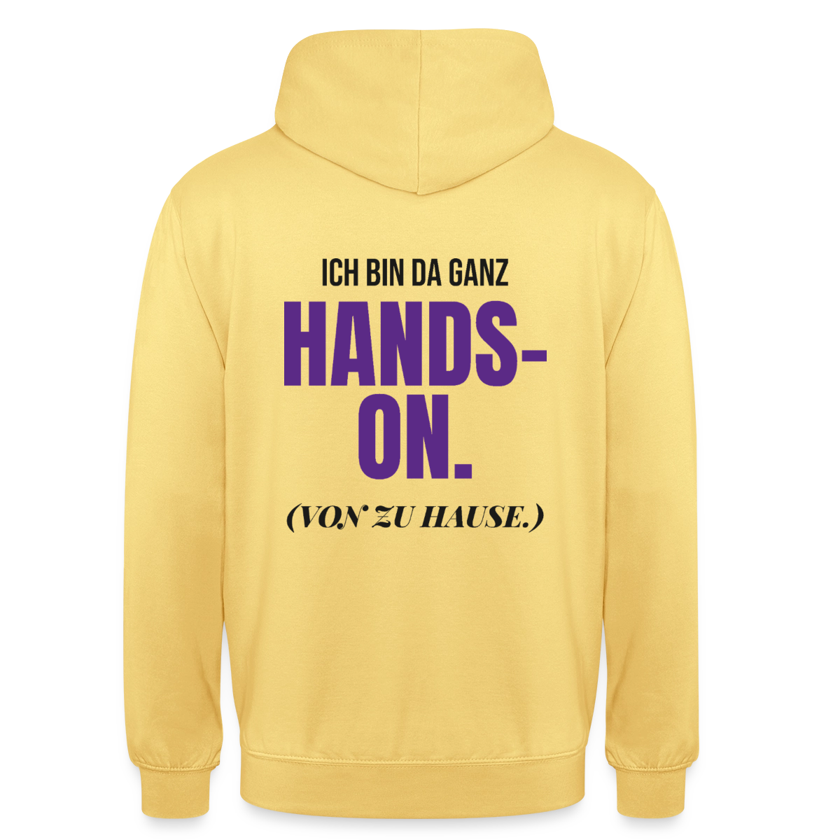 Hands-on von zu Hause Motiv-Hoodie unisex, Farbe Zitronengelb