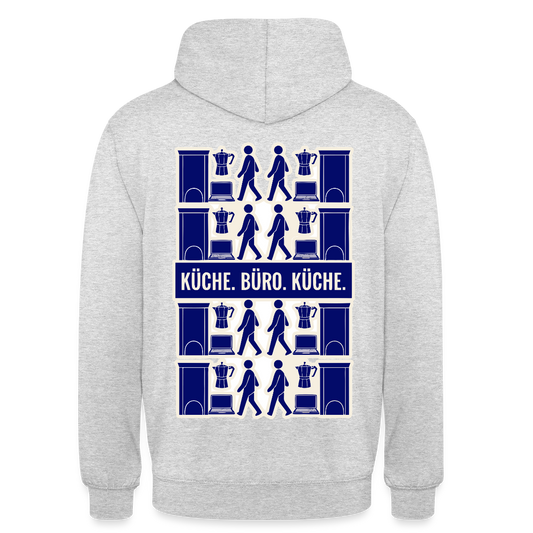 Küche. Büro. Küche. Motiv-Hoodie unisex, Farbe Hellgrau meliert