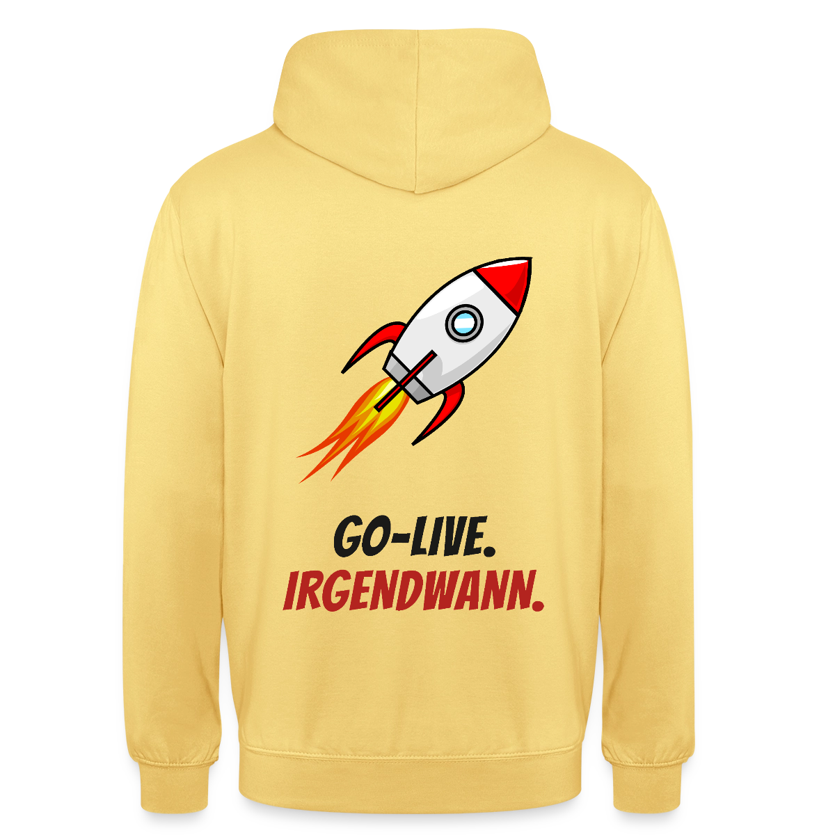 Go-Live. Irgendwann. Motiv-Hoodie unisex, Farbe Zitronengelb