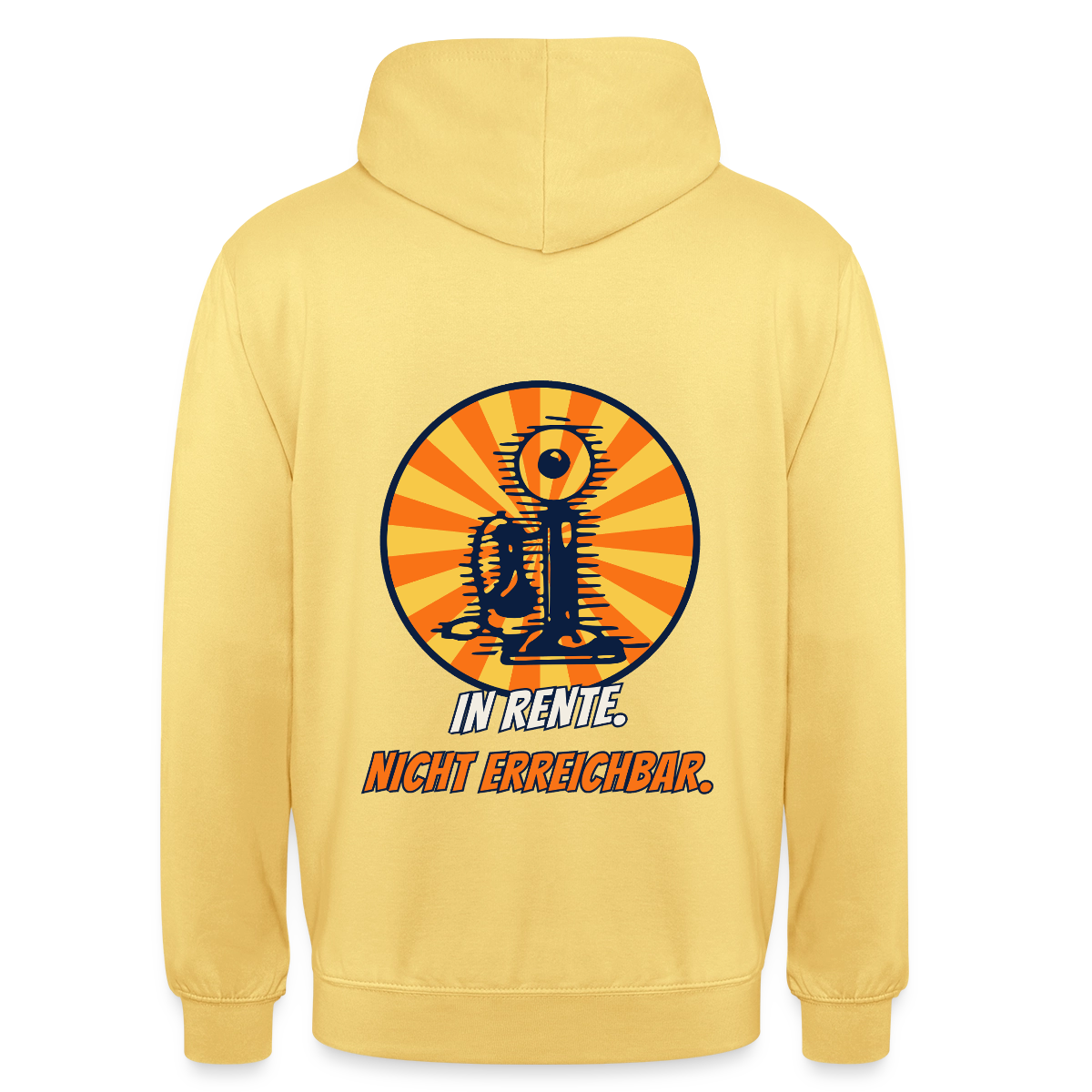 "In Rente. Nicht erreichbar. Comic-Motiv" Motiv-Hoodie unisex, Farbe Zitronengelb