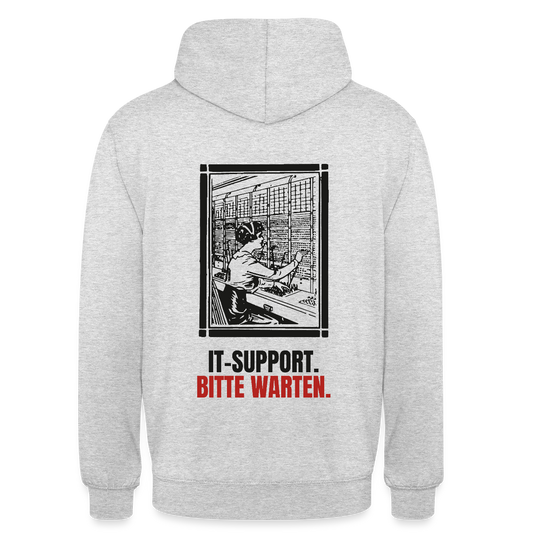 IT-Support. Bitte warten. Motiv-Hoodie unisex, Farbe Hellgrau meliert