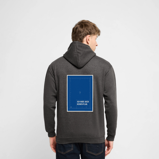Ich habe auch keinen Plan. Motiv-Hoodie unisex, Farbe Anthrazit, Model