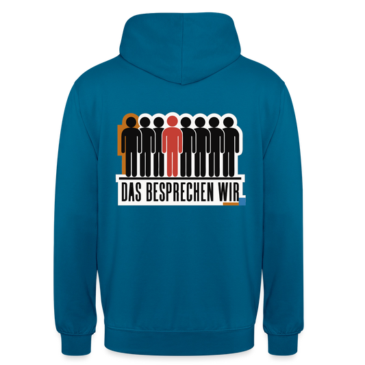 "Das besprechen wir. Isotype-Motiv" Motiv-Hoodie unisex, Farbe Tiefseeblau