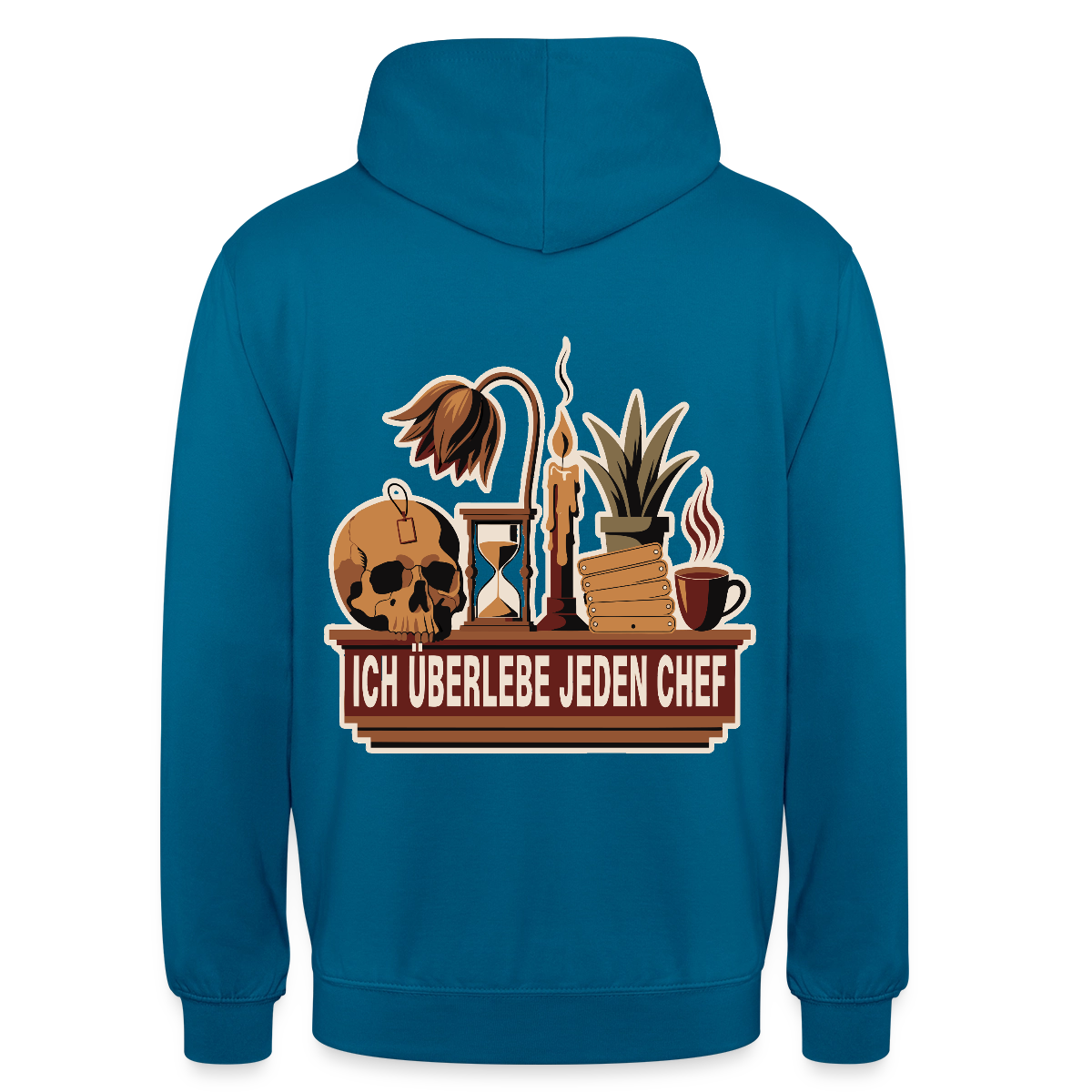 Ich überlebe jeden Chef. Motiv-Hoodie unisex, Farbe Tiefseeblau
