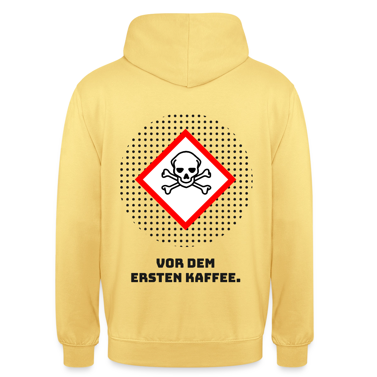 "Vor dem ersten Kaffee. Gefahrzeichen-Motiv" Motiv-Hoodie unisex, Farbe Zitronengelb