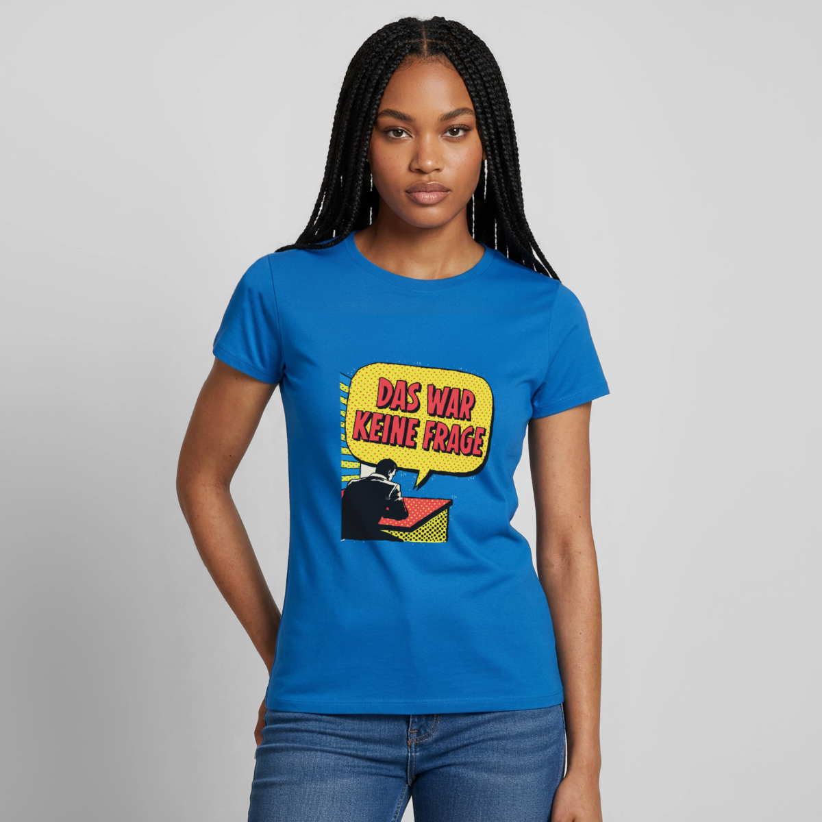 "Das war keine Frage. Popart-Motiv" Motiv-T-Shirt für Frauen, Farbe Royalblau
