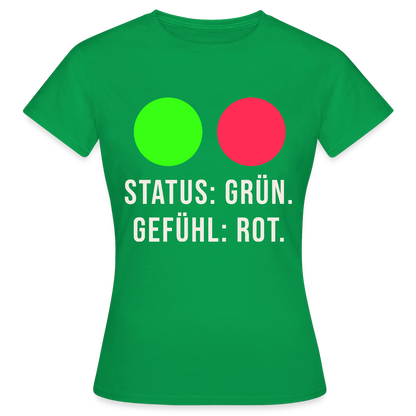 Status: grün. Gefühl: rot. Motiv-T-Shirt für Frauen, Farbe Kelly Green