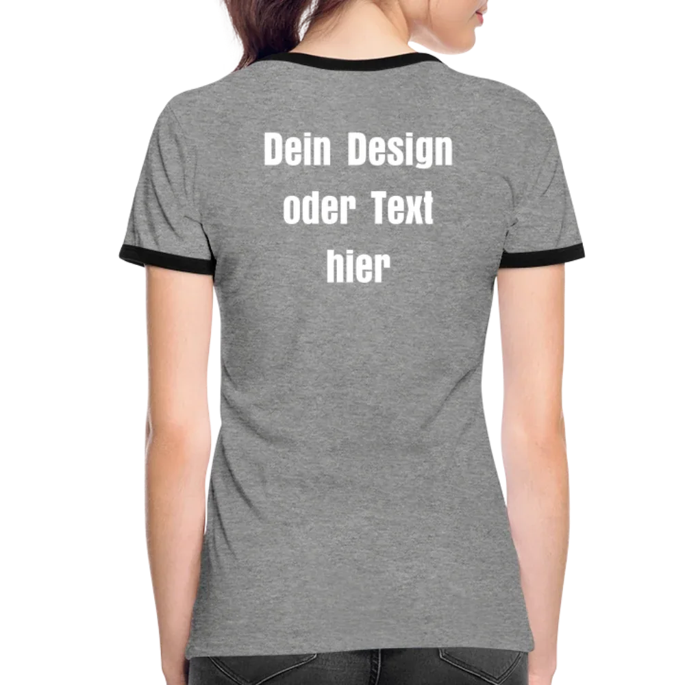 Frauen Kontrast-T-Shirt - personalisierbare Vorder- und Rückseite - Grau meliert/Schwarz