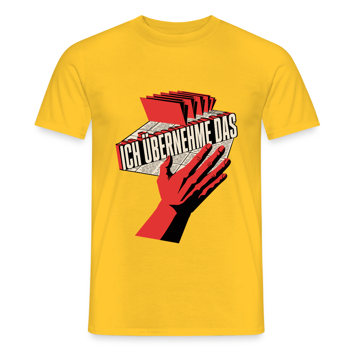 Ich übernehme das. Konstruktivismus-Motiv Motiv-T-Shirt für Männer, Farbe Gelb