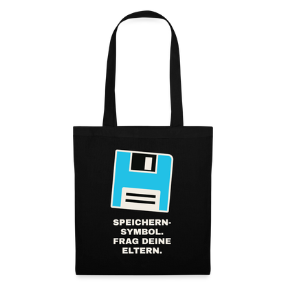 Speichern-Symbol. Frag deine Eltern. Stoffbeutel, Farbe Schwarz