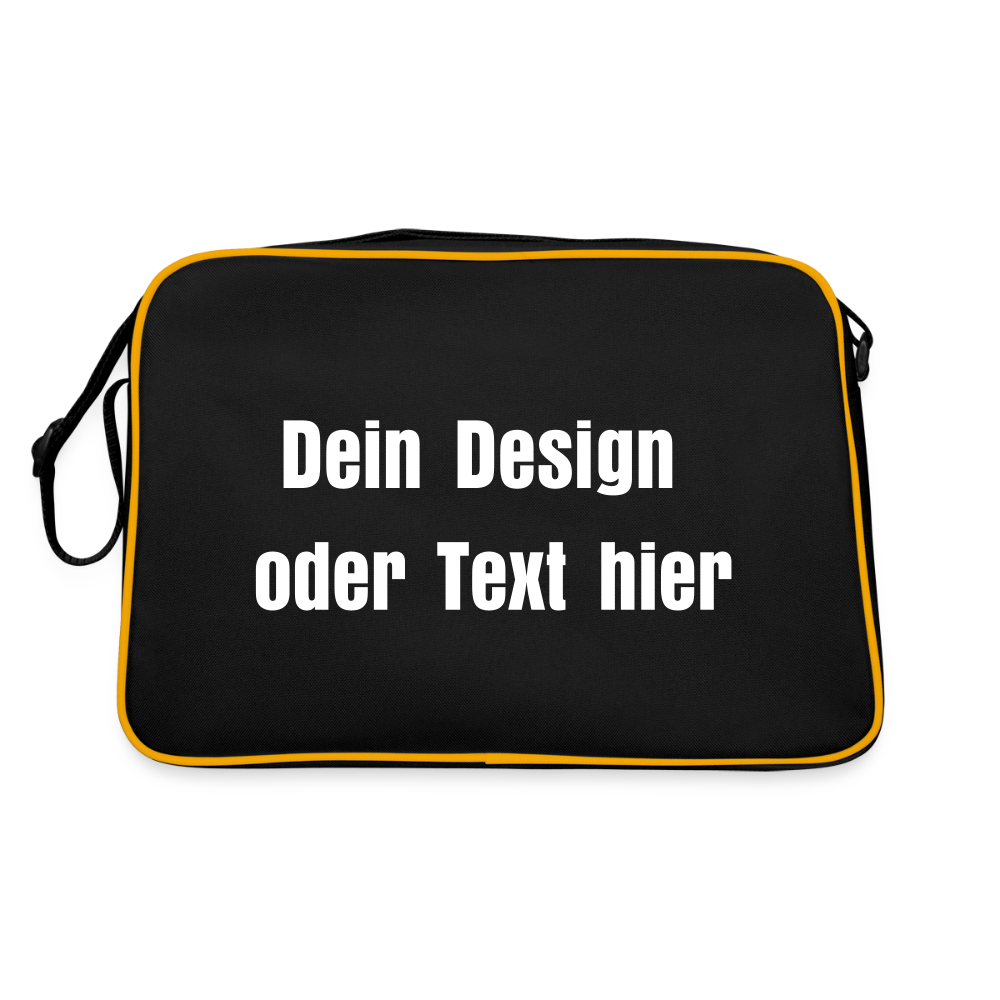 Retro Tasche mit Reißverschluss - personalisierbar - Schwarz/Gold