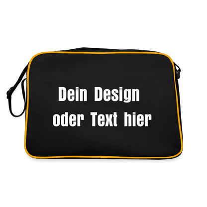 Retro Tasche mit Reißverschluss - personalisierbar - Schwarz/Gold