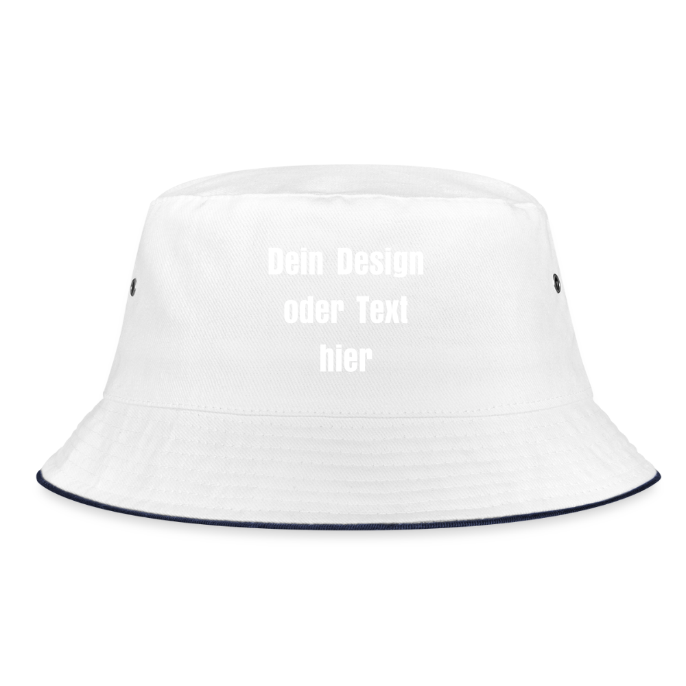 Bucket Hat Baumwolle - personalisierbar - Weiß/Navy