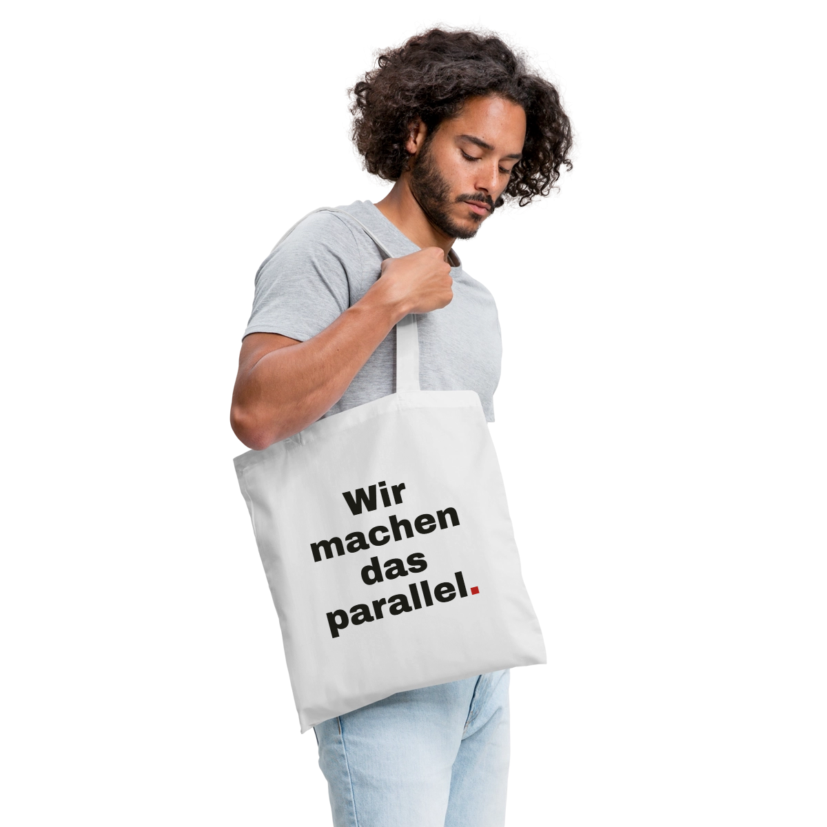 "Wir machen das parallel" Stoffbeutel, Farbe Weiß