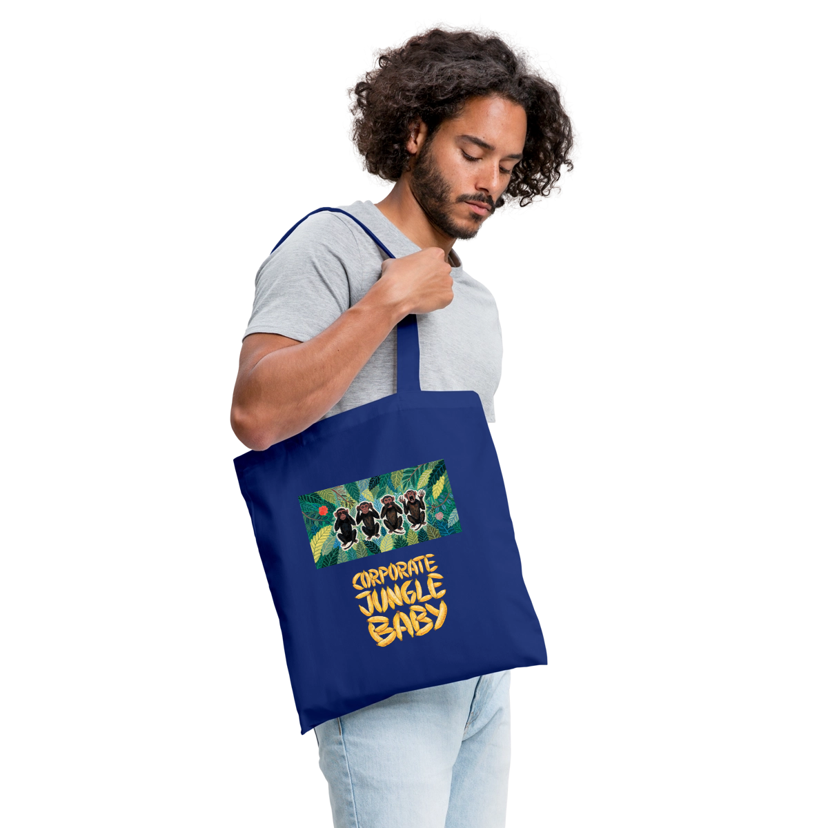 Corporate Jungle, Baby! Stoffbeutel, Farbe Royalblau, Model