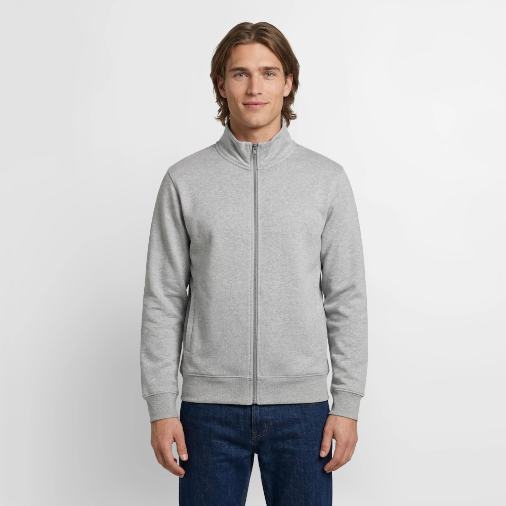 Pullover mit Zip-Kragen für Sie und Ihn (Unisex) - personalisierbare Vorder- und Rückseite - Grau meliert