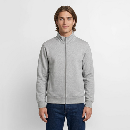 Pullover mit Zip-Kragen für Sie und Ihn (Unisex) - personalisierbare Vorder- und Rückseite - Grau meliert