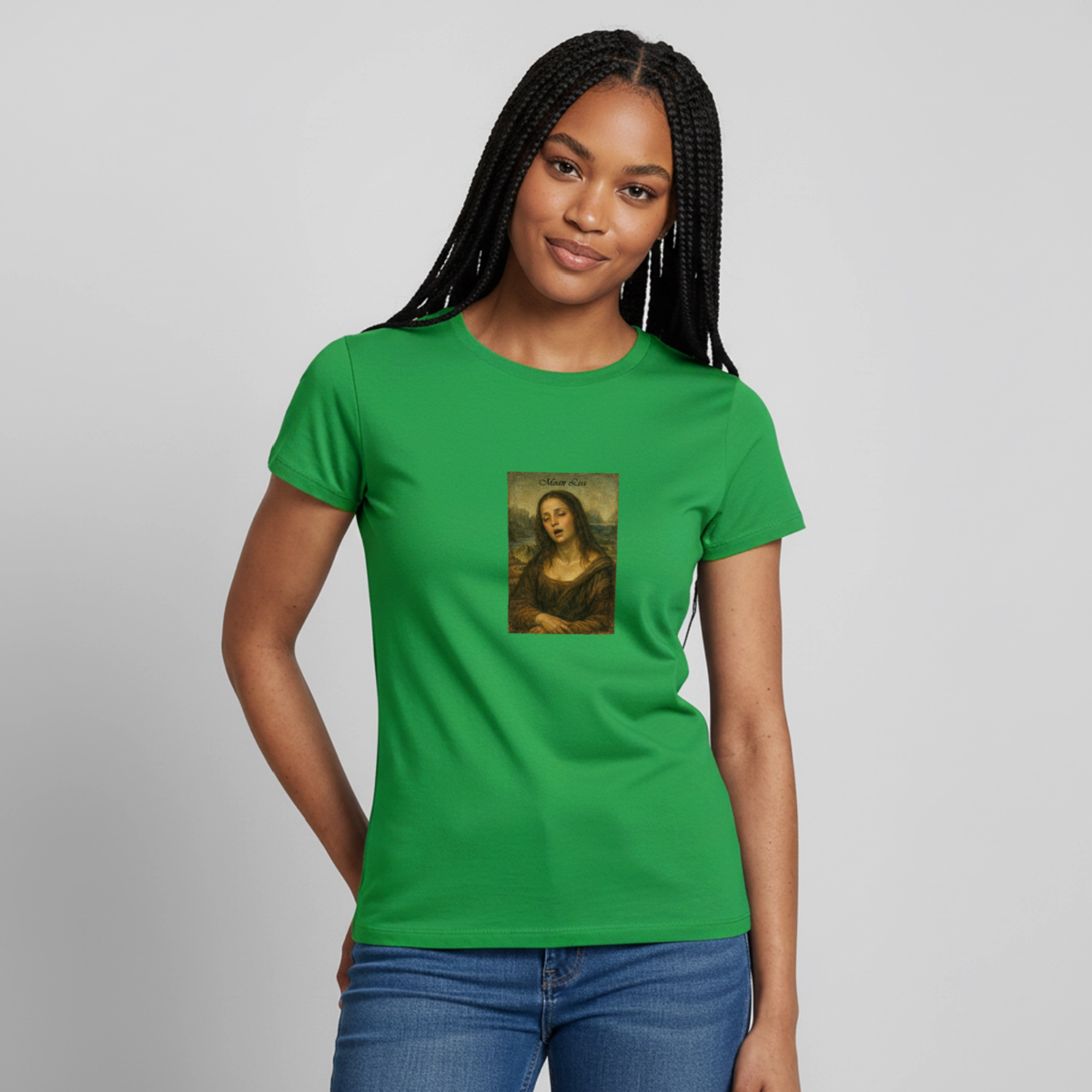 Moan Lisa Motiv-T-Shirt für Frauen, Farbe Kelly Green, Model