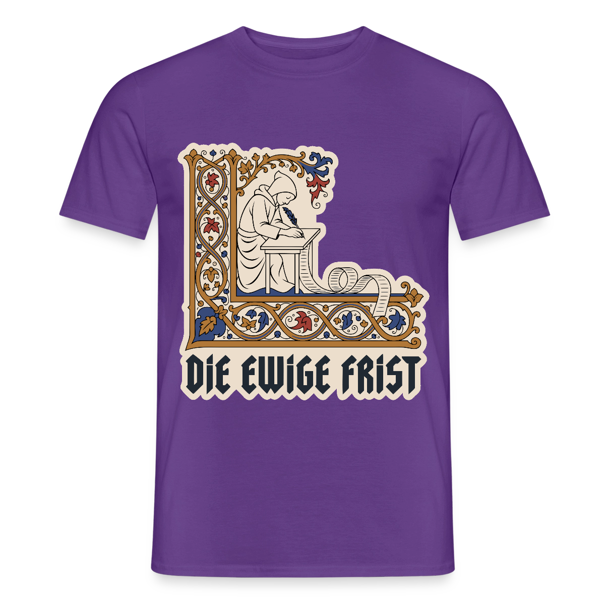 "Die ewige Frist. Buchmalerei-Motiv" Motiv-T-Shirt für Männer, Farbe Lila