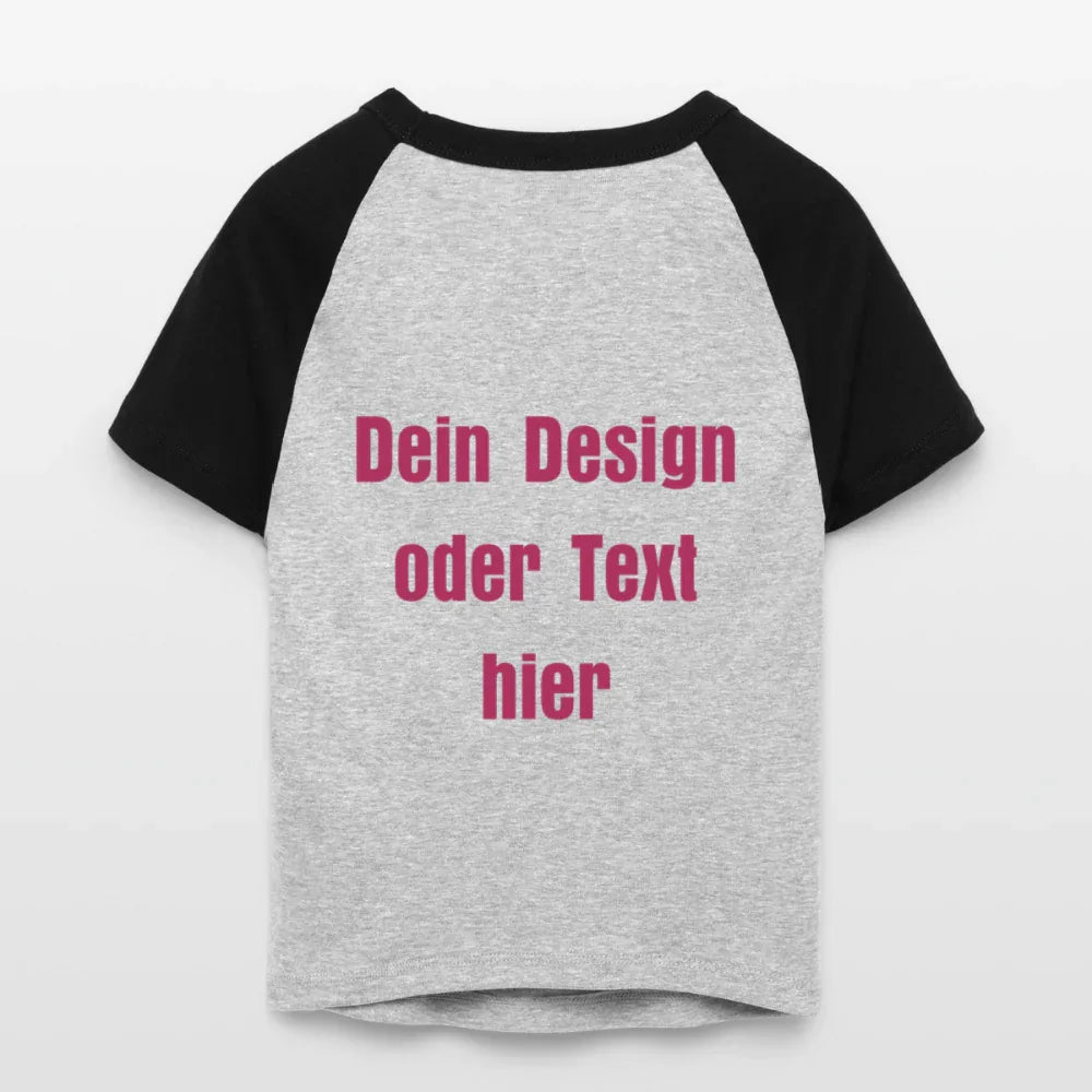 Frauen Cropped Baseball T-Shirt - personalisierbare Vorder- und Rückseite - Grau meliert/Schwarz