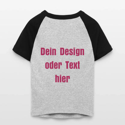 Frauen Cropped Baseball T-Shirt - personalisierbare Vorder- und Rückseite - Grau meliert/Schwarz
