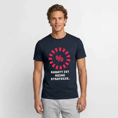 "Rabatt ist keine Strategie." Motiv-T-Shirt für Männer, Farbe Navy