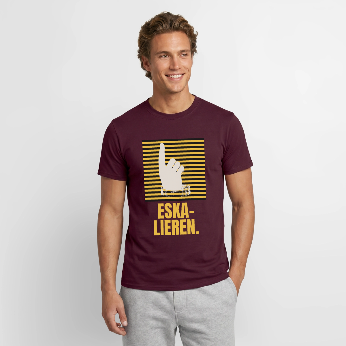 "Eskalieren." Motiv-T-Shirt für Männer, Farbe Ziegelrot