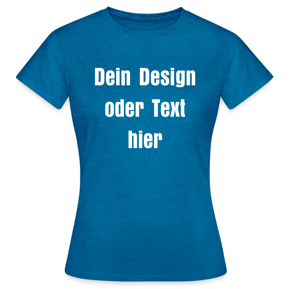 Frauen T-Shirt - personalisierbare Vorder- und Rückseite - Antikblaues Saphir meliert
