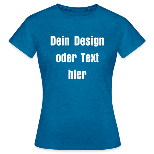 Frauen T-Shirt - personalisierbare Vorder- und Rückseite - Antikblaues Saphir meliert