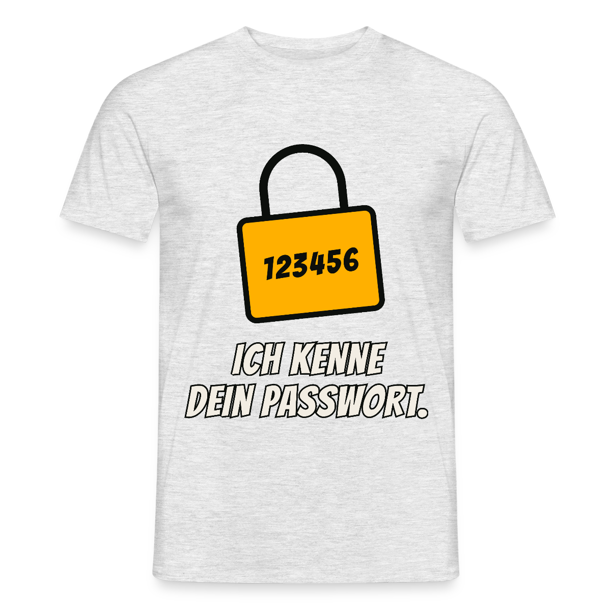 Ich kenne dein Passwort. Motiv-T-Shirt für Männer, Farbe Grau meliert, Model