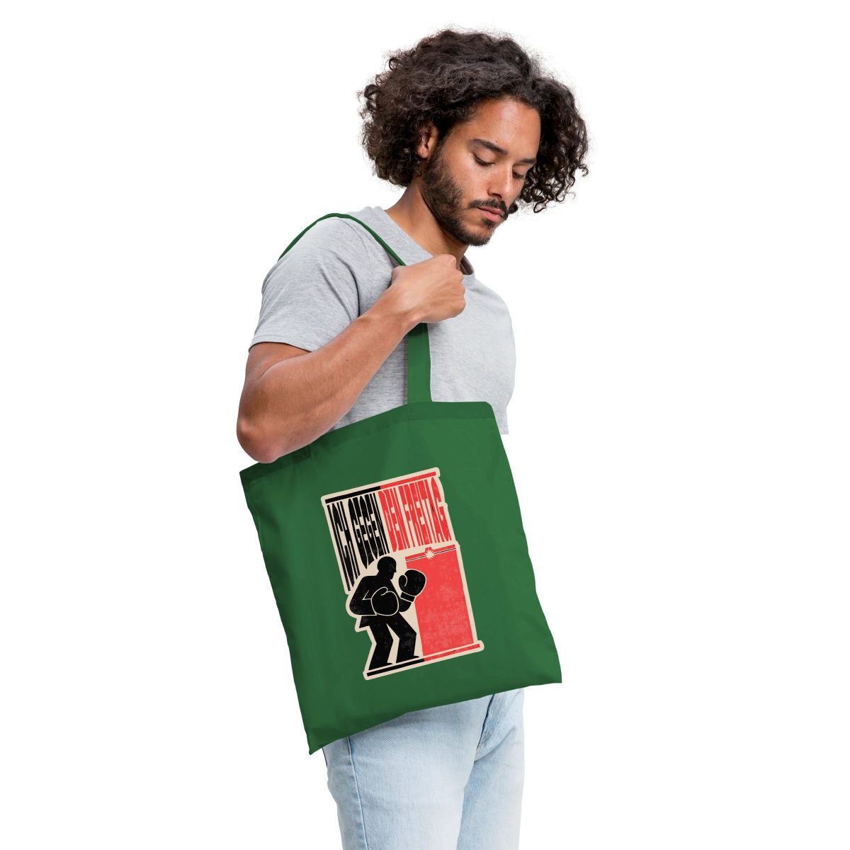 "Ich gegen den Freitag. Boxplakat-Motiv" Stoffbeutel, Farbe Fichte