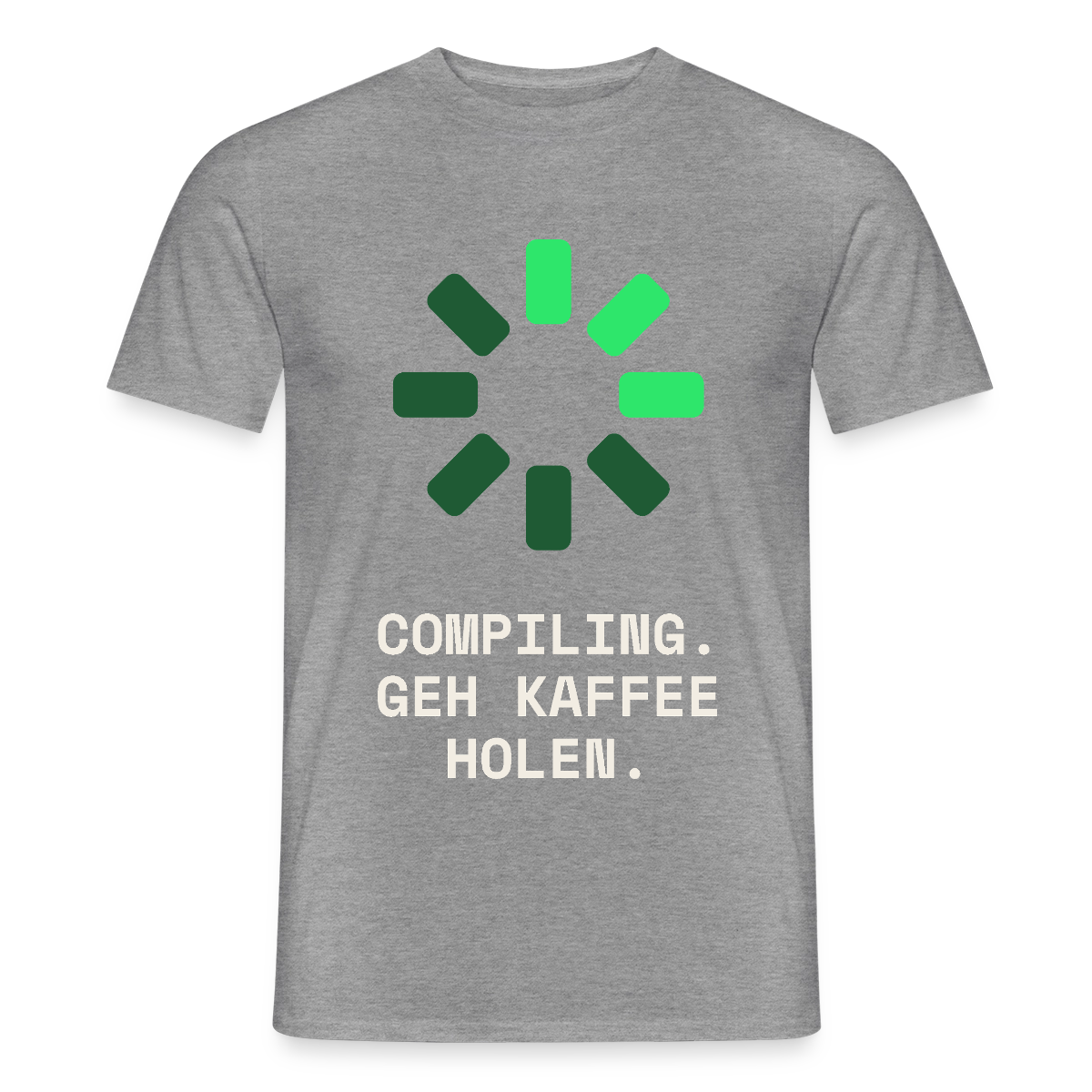 Compiling. Geh Kaffee holen. Motiv-T-Shirt für Männer, Farbe Graphit meliert