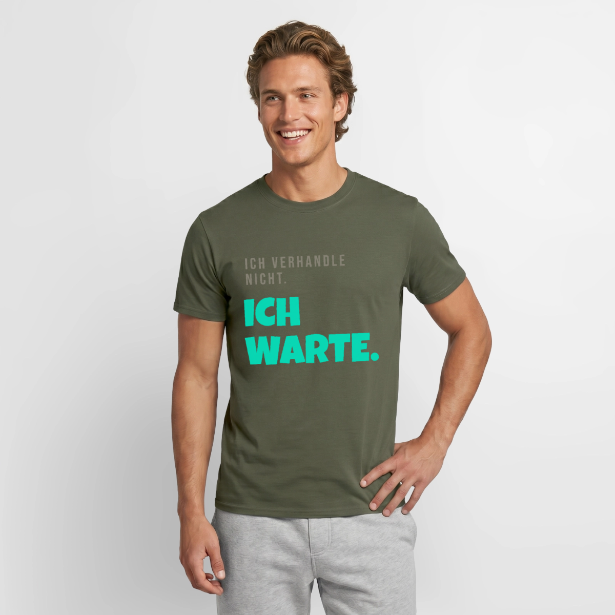 "Ich verhandle nicht. Ich warte." Motiv-T-Shirt für Männer, Farbe Militärgrün