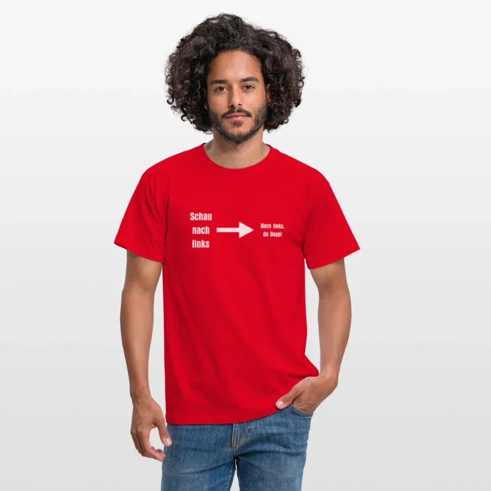 "Schau nach links" Motiv-T-Shirt für Männer - Rot