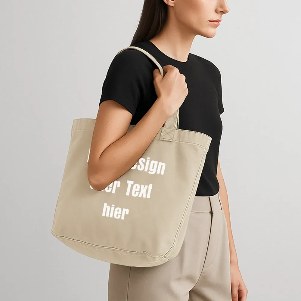 Vintage-Washed Shopper / Einkaufstasche im Vintage Stil - personalisierbar - Vintage Sand 