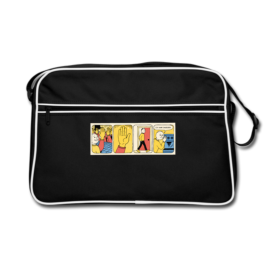 Ich war dagegen. Motiv-Retro-Tasche, Farbe Schwarz/Weiß