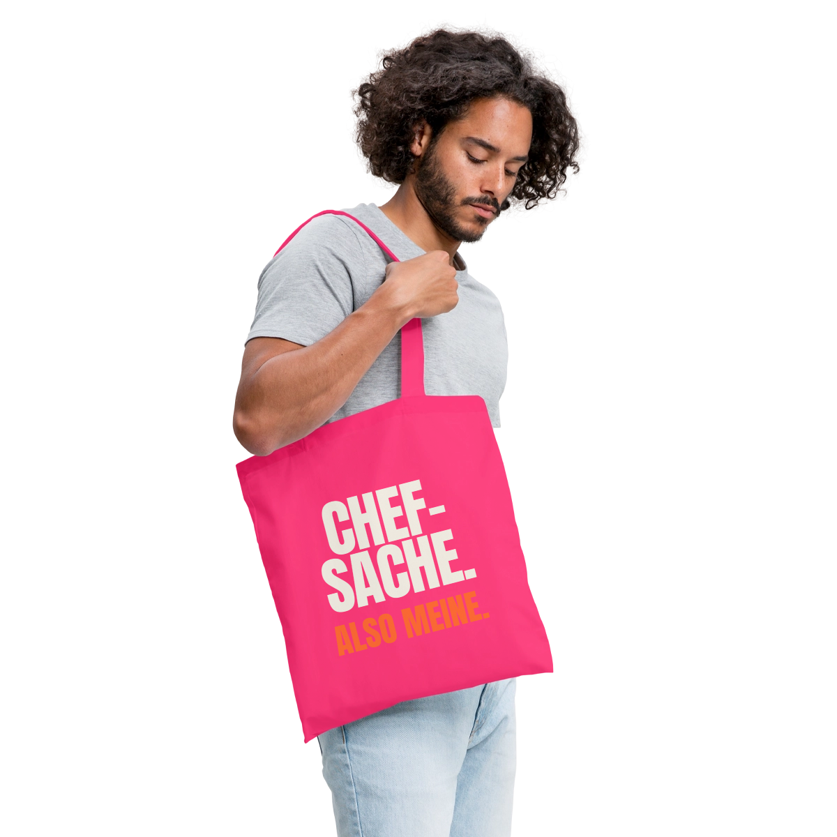 "Chefsache. Also meine." Stoffbeutel, Farbe Azalea