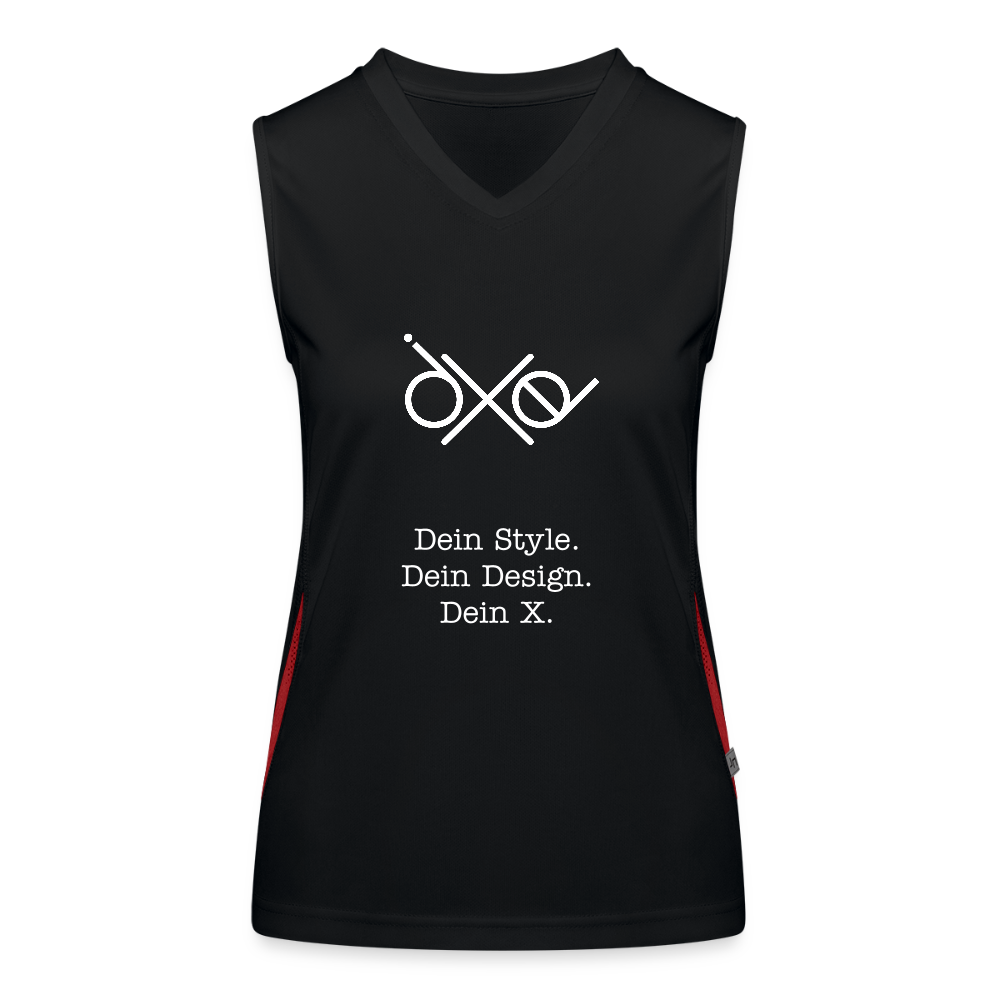 Funktionelles Kontrast-Tank Top für Frauen - personalisierbare Vorder- und Rückseite - Schwarz/Rot