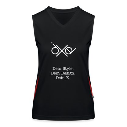 Funktionelles Kontrast-Tank Top für Frauen - personalisierbare Vorder- und Rückseite - Schwarz/Rot