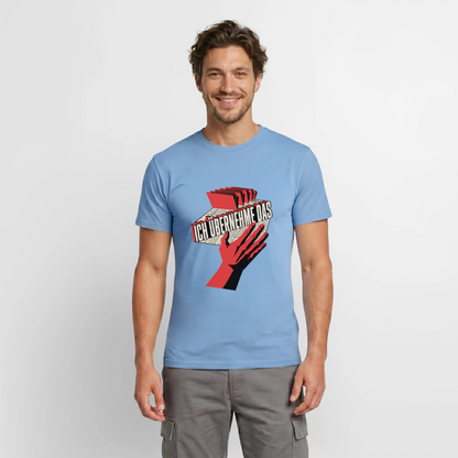 Ich übernehme das. Konstruktivismus-Motiv Motiv-T-Shirt für Männer, Farbe Carolina Blue, Model