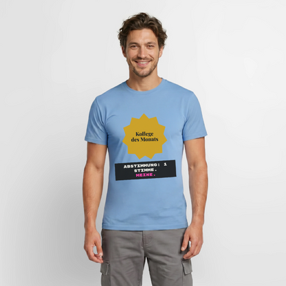 Kollege des Monats. Abstimmung: 1 Stimme. Meine. Motiv-T-Shirt für Männer, Farbe Carolina Blue, Model