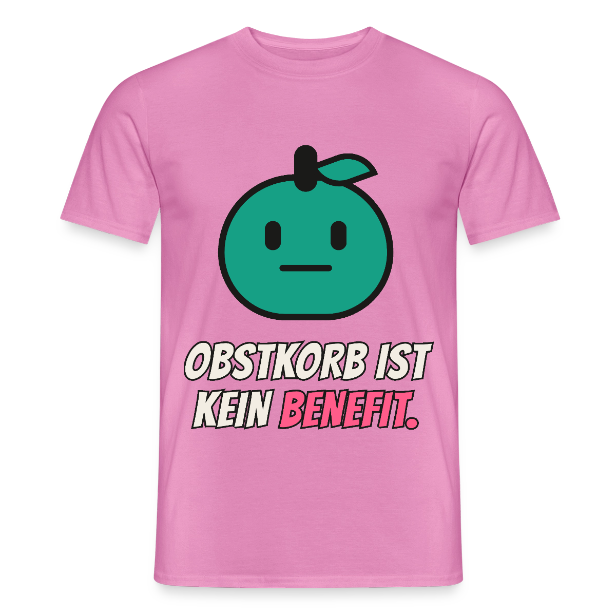 Obstkorb ist kein Benefit. Motiv-T-Shirt für Männer, Farbe Pink