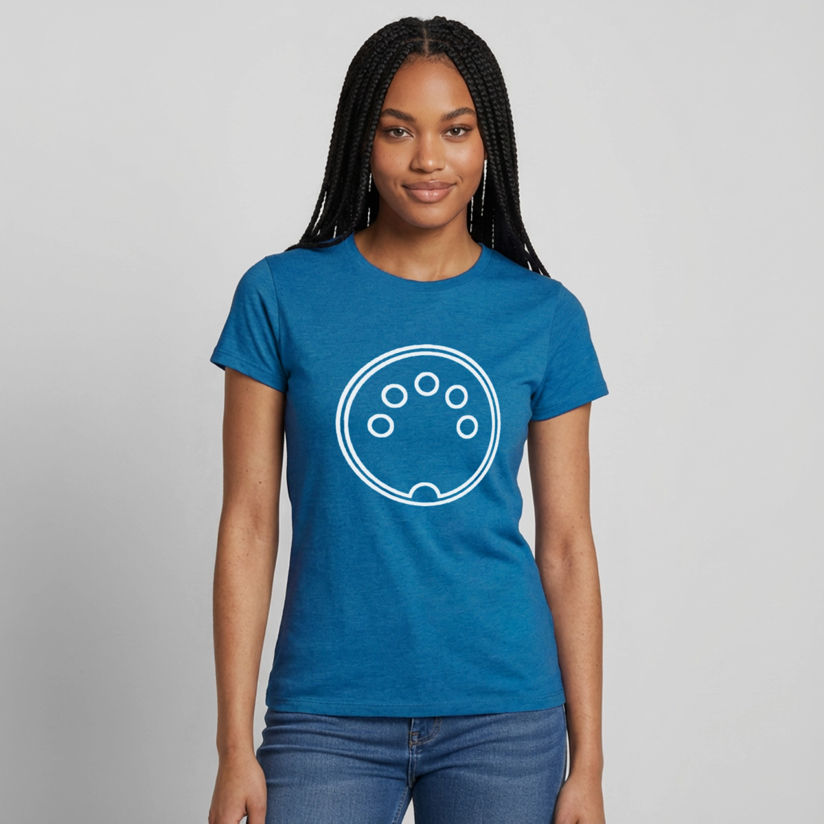 "DIN 41524" Motiv-T-Shirt für Frauen, Farbe Antikblaues Saphir meliert