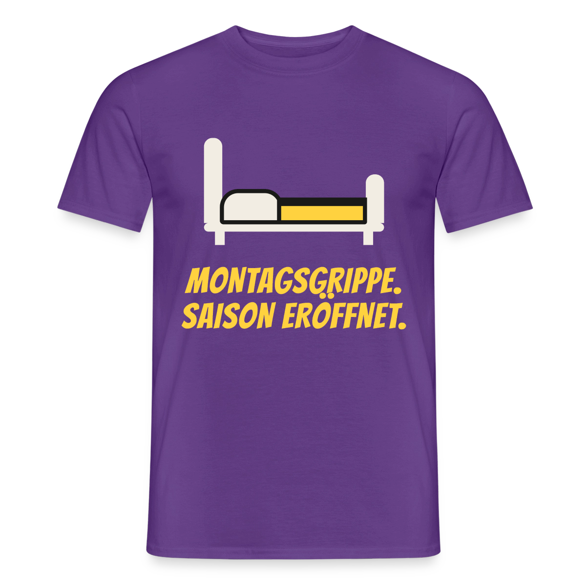 Montagsgrippe. Saison eröffnet. Motiv-T-Shirt für Männer, Farbe Lila